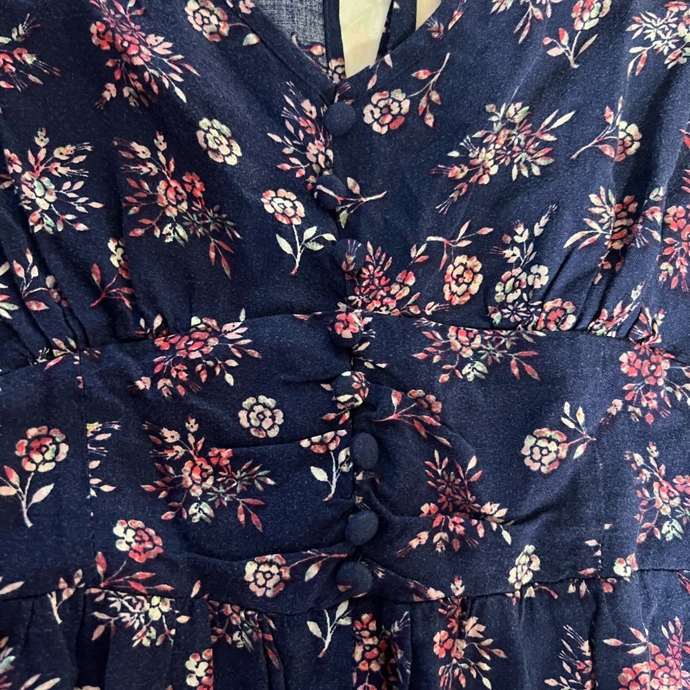 Louna Navy Floral Puff Sleeve Romper Boho Bohemian Cottagecore Prairie Size M - Picture 6 of 6